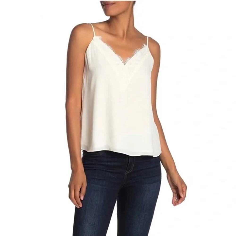 Socialite Lace Eyelash Trim Adjustable Strap Lined Camisole Sz Small Ivory NWT